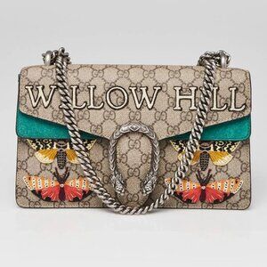 Gucci Beige/Green GG Supreme Canvas/Suede Embroidered Patch Small Dionysus Sh...